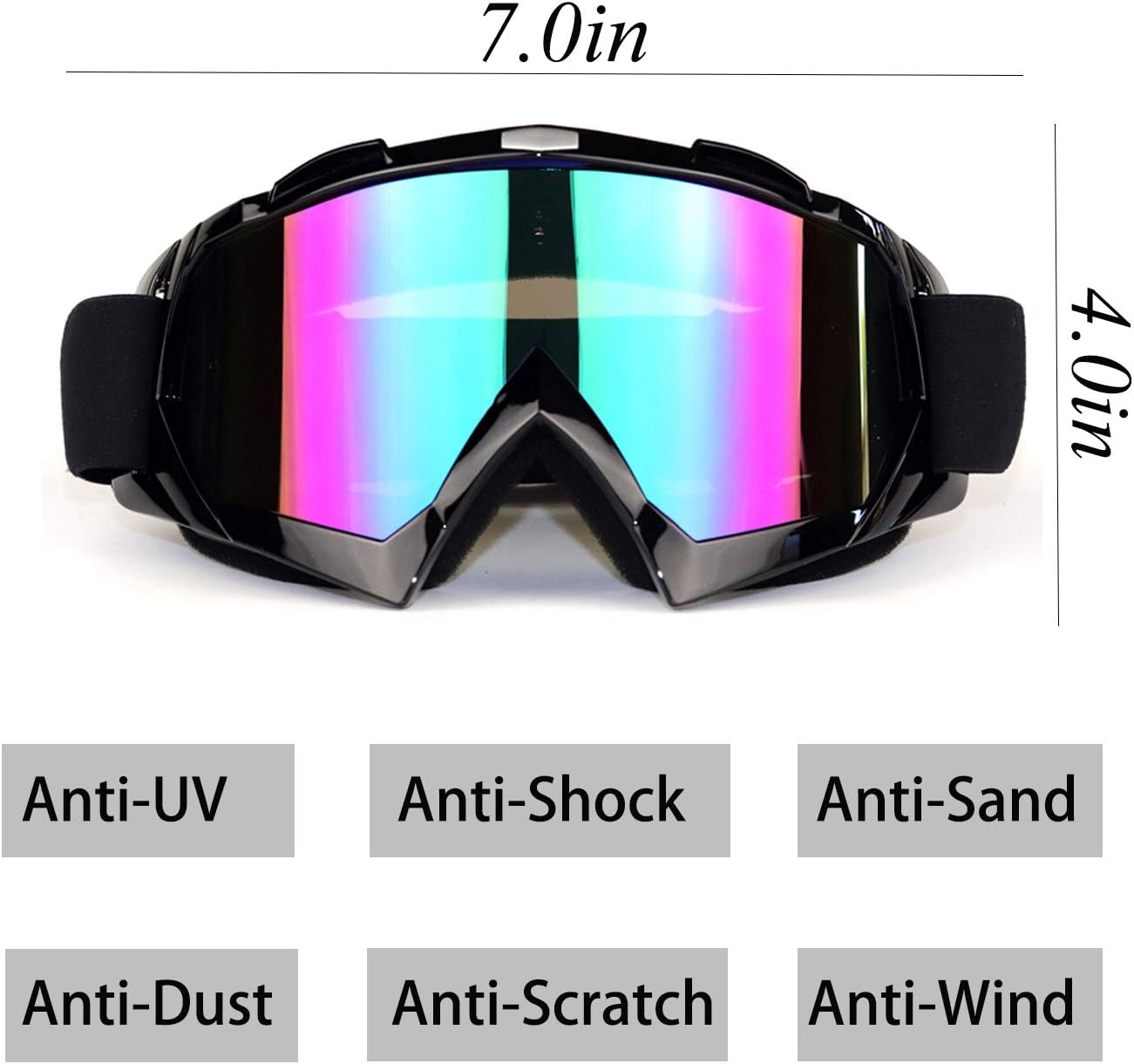 Gafas de motocicleta Dirt Bike Motocross ATV gafas todoterreno MX anti UV esquí ajuste sobre gafas arrancables para hombres, mujeres, jóvenes y