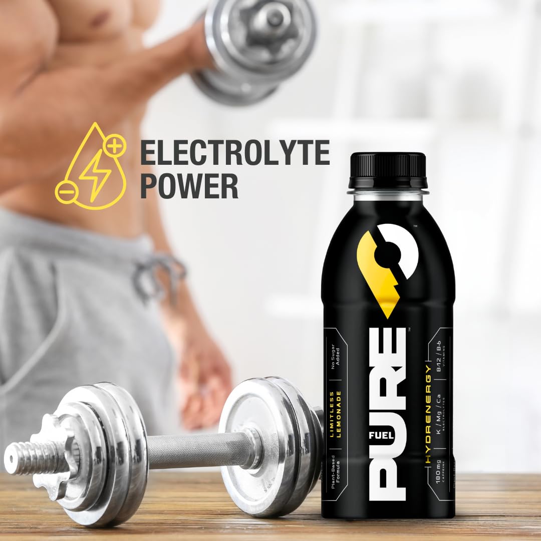 Pure Fuel Hydrenergy Limitless Lemonade – Sabor a limonada a base de plantas, electrolitos, vitaminas B, sin azúcar añadido, bebidas de rendimiento