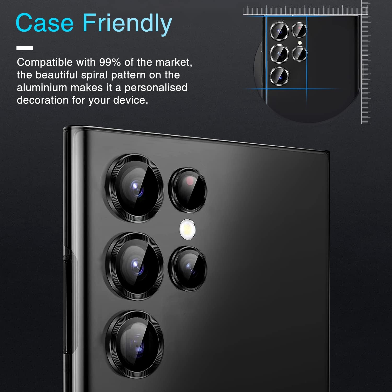 IMBZBK Protector de lente de cámara de vidrio templado para Samsung Galaxy S23 Ultra, 5+5 unidades, color negro