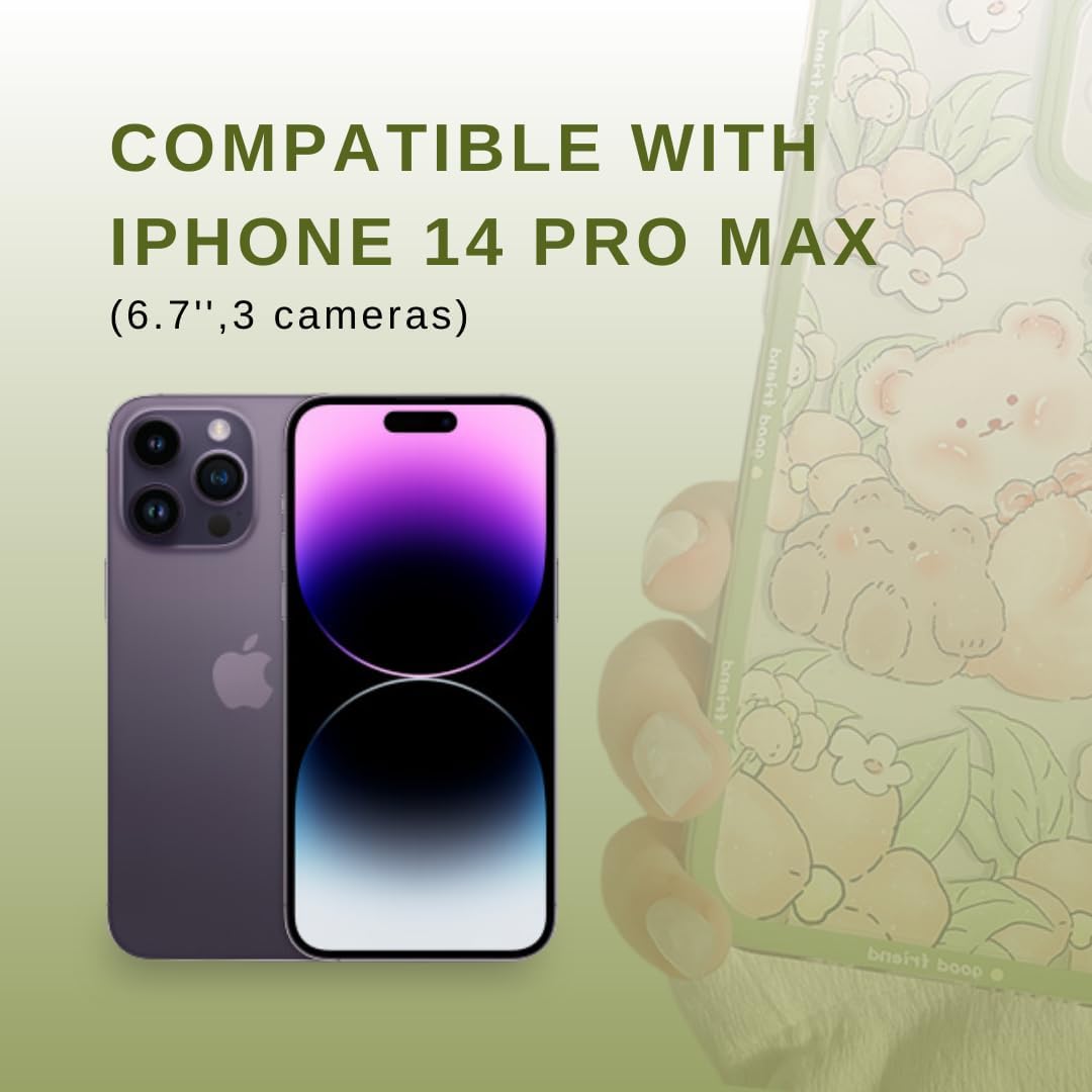 Compatible con iPhone 14 Pro Max (6.7 pulgadas)  Funda de silicona TPU Retro Garden Bears para iPhone 14 Pro Max  Funda protectora suave y suave a
