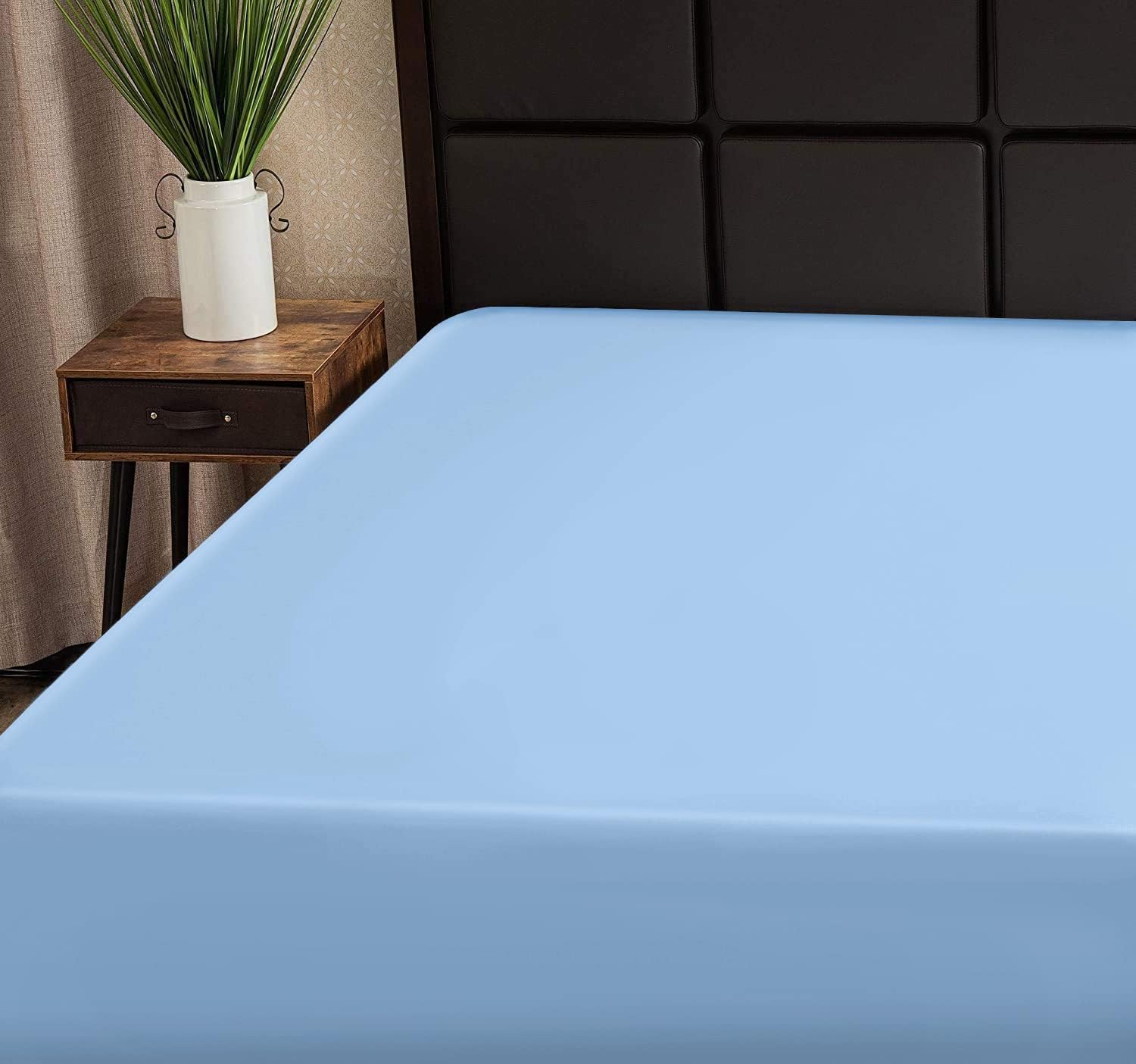 Superity Linen Sábana bajera ajustable de algodón que absorbe la humedad para un sueño transpirable, seco y cómodo. 200 hilos (azul)