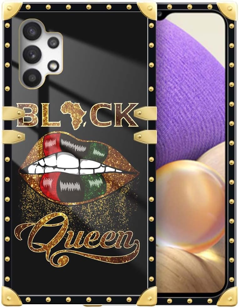 DJSOK Funda compatible con funda para Samsung Galaxy A32 5G, J African Queen Flag Lips Galaxy A32 5G, funda cuadrada de lujo, TPU suave brillante, a