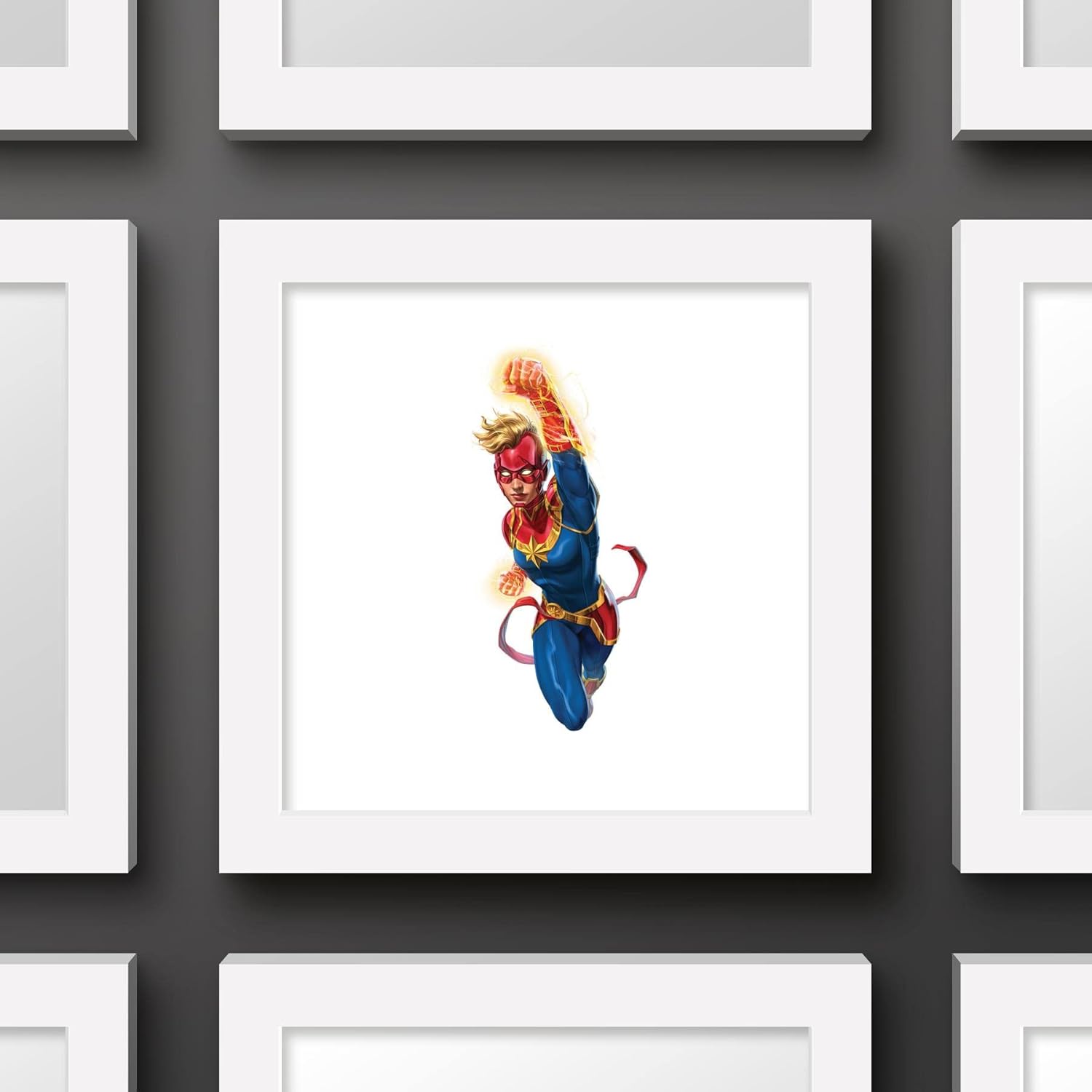 Trends International Gallery Pops Marvel Comics Avengers – Póster de pared de Capitana Marvel, 12 x 12 pulgadas, versión enmarcada en blanco