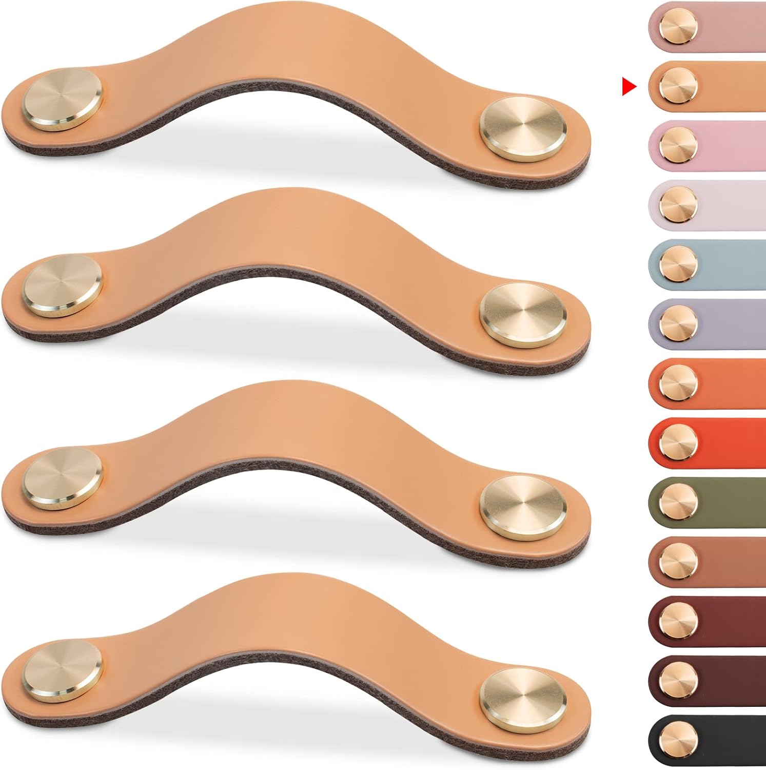 Paquete de 4 tiradores de cuero para cajones, color beige, pomos de puerta de armario de 3.7 pulgadas, tiradores de cuero para tocador, armario,