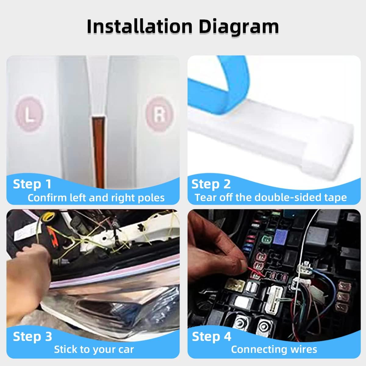 Tiras LED para faros delanteros de automóvil, 2 tiras flexibles de doble color, tira de luz LED impermeable para circulación diurna, accesorios