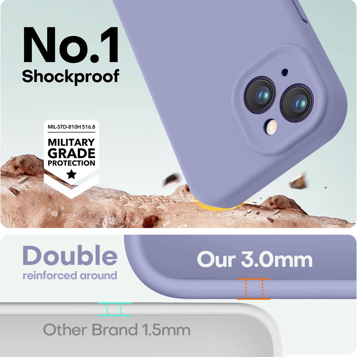 LOVE 3000 Compatible con iPhone 15, cámara de cobertura completa de silicona suave, protección contra caídas de 8 pies, forro de microfibra suave,