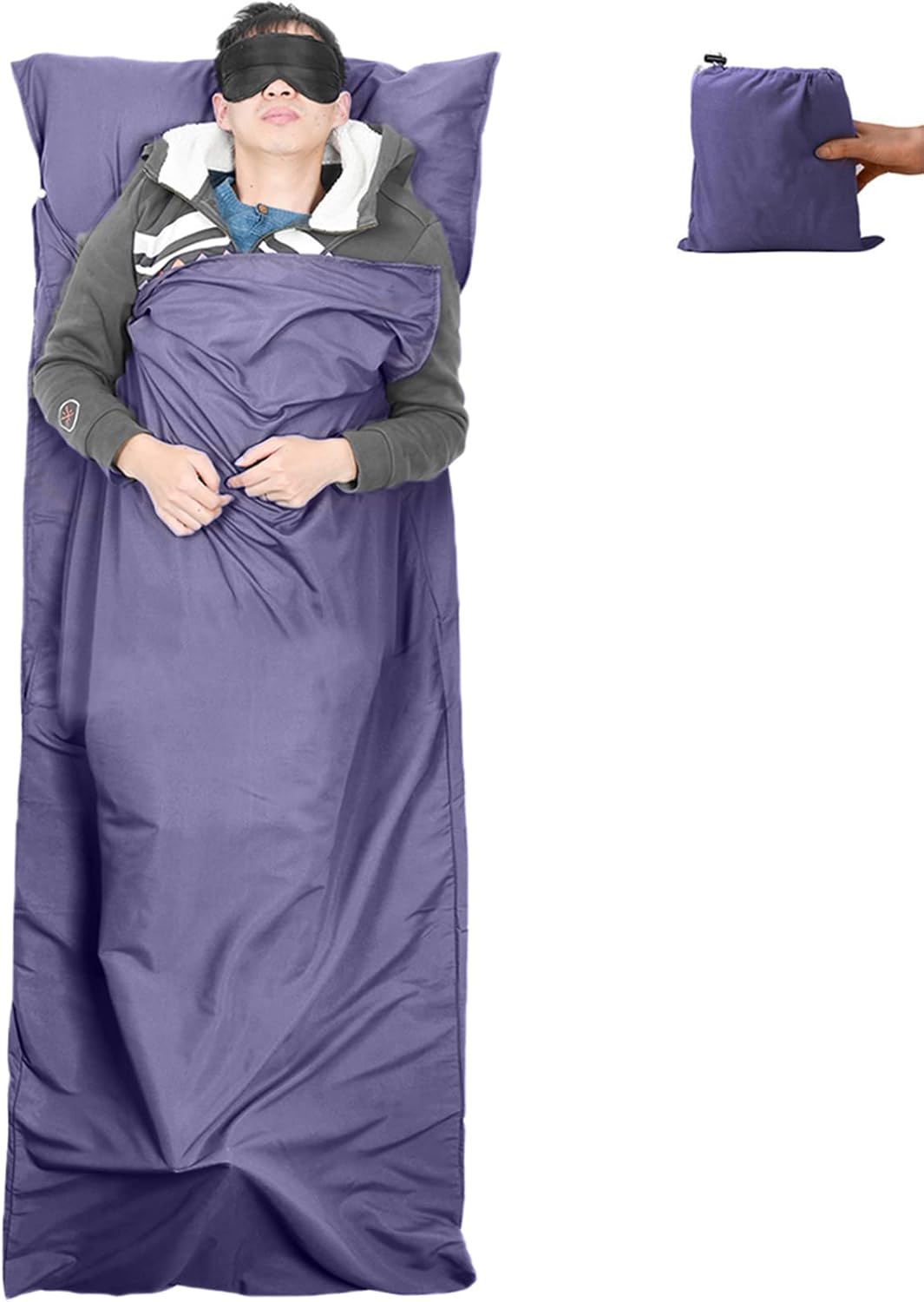 Forro para saco de dormir, ligero portátil, suave hoja de viaje y camping, con bolsa compacta y de transporte, para viajes, hotel