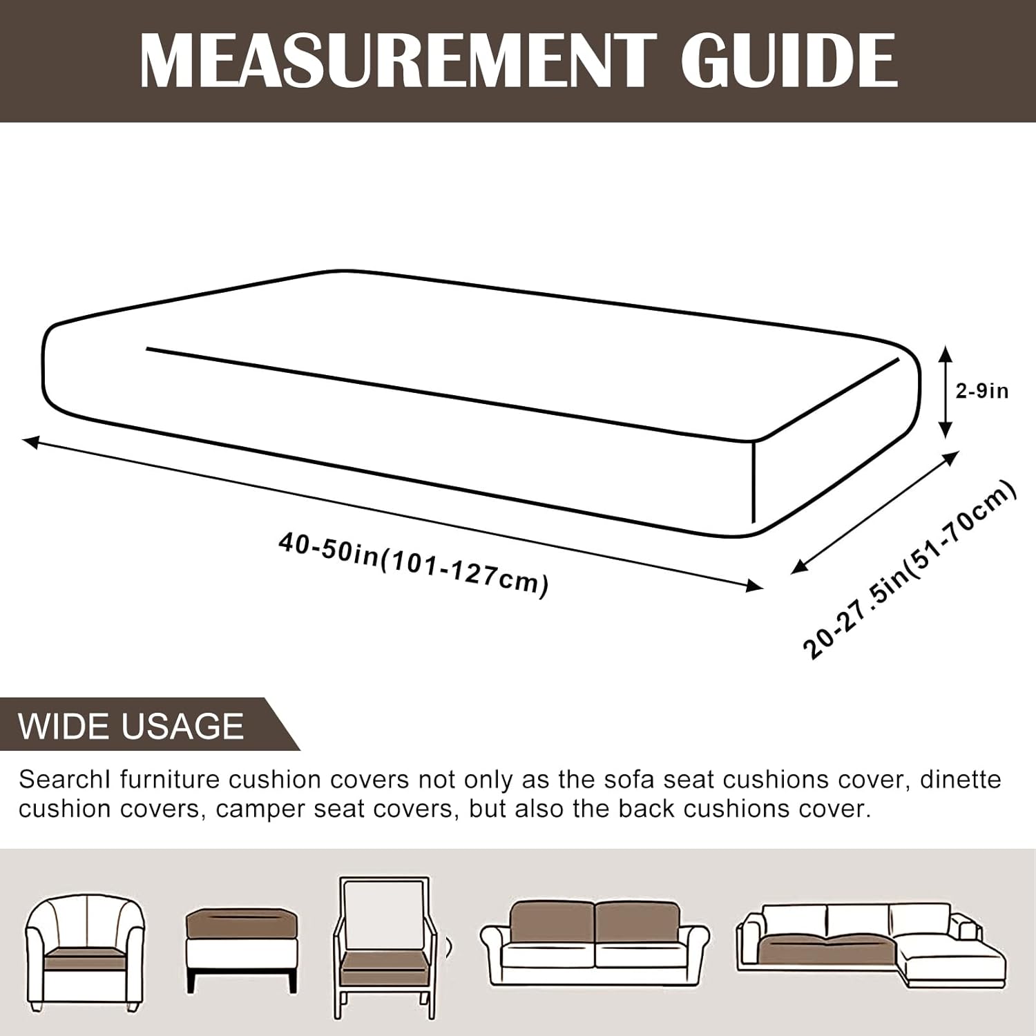 SearchI Fundas de cojín de repuesto estampadas para sofá, con patrón elástico, lavable, protector de muebles suave con parte inferior elástica (M, 2