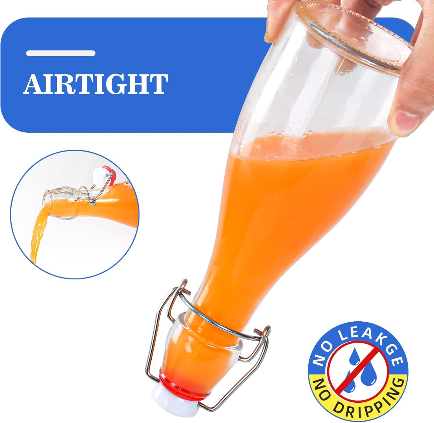 Botella de vidrio transparente con tapa abatible para tapas herméticas, paquete de 10 botellas de cerveza de 12 onzas con tapas abatibles, kombucha