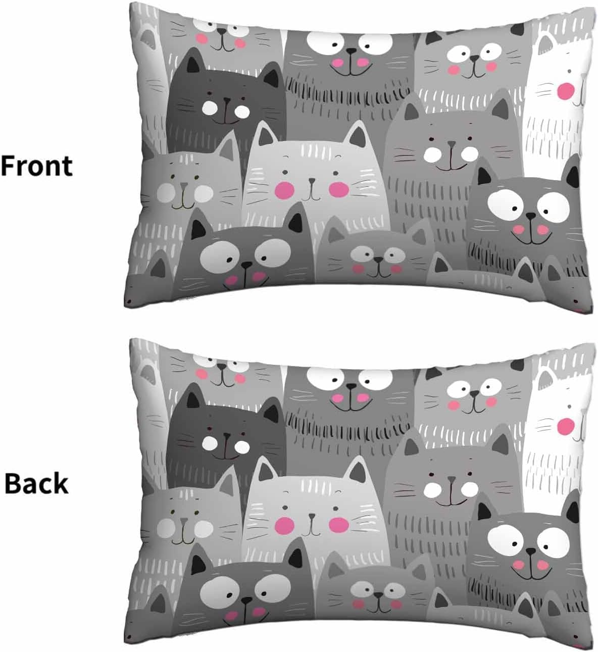 Funda de almohada blanca y gris con diseño de gatos de dibujos animados, funda de cojín lumbar para la cintura, sofá, rectangular, decorativa para