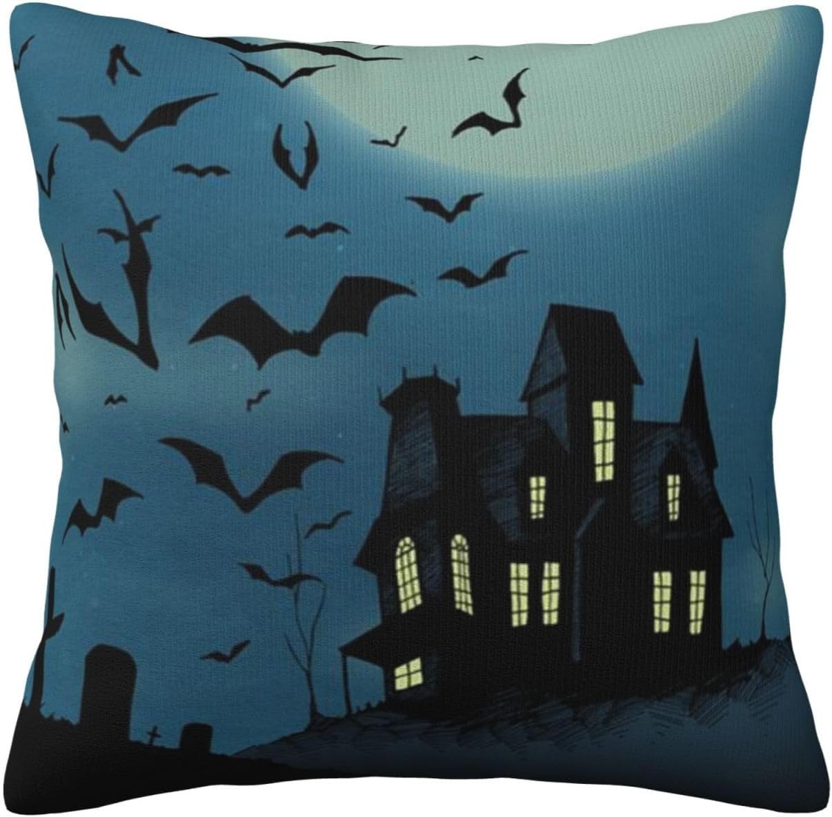 Funda de almohada de 18 x 18 pulgadas, decoración de fiesta de Halloween, sofá, almohada de caricatura, murciélago y calabaza
