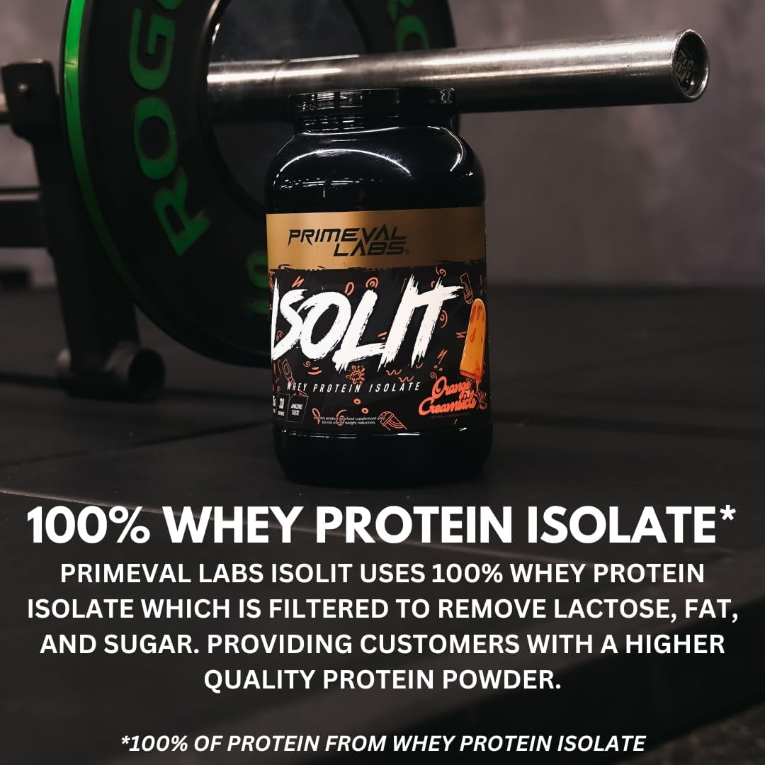 Primeval Labs ISOLIT – Proteína de suero en polvo, 100% aislado de suero de leche, 0.88 oz de proteína, BCAA, absorción rápida, fácil digestión