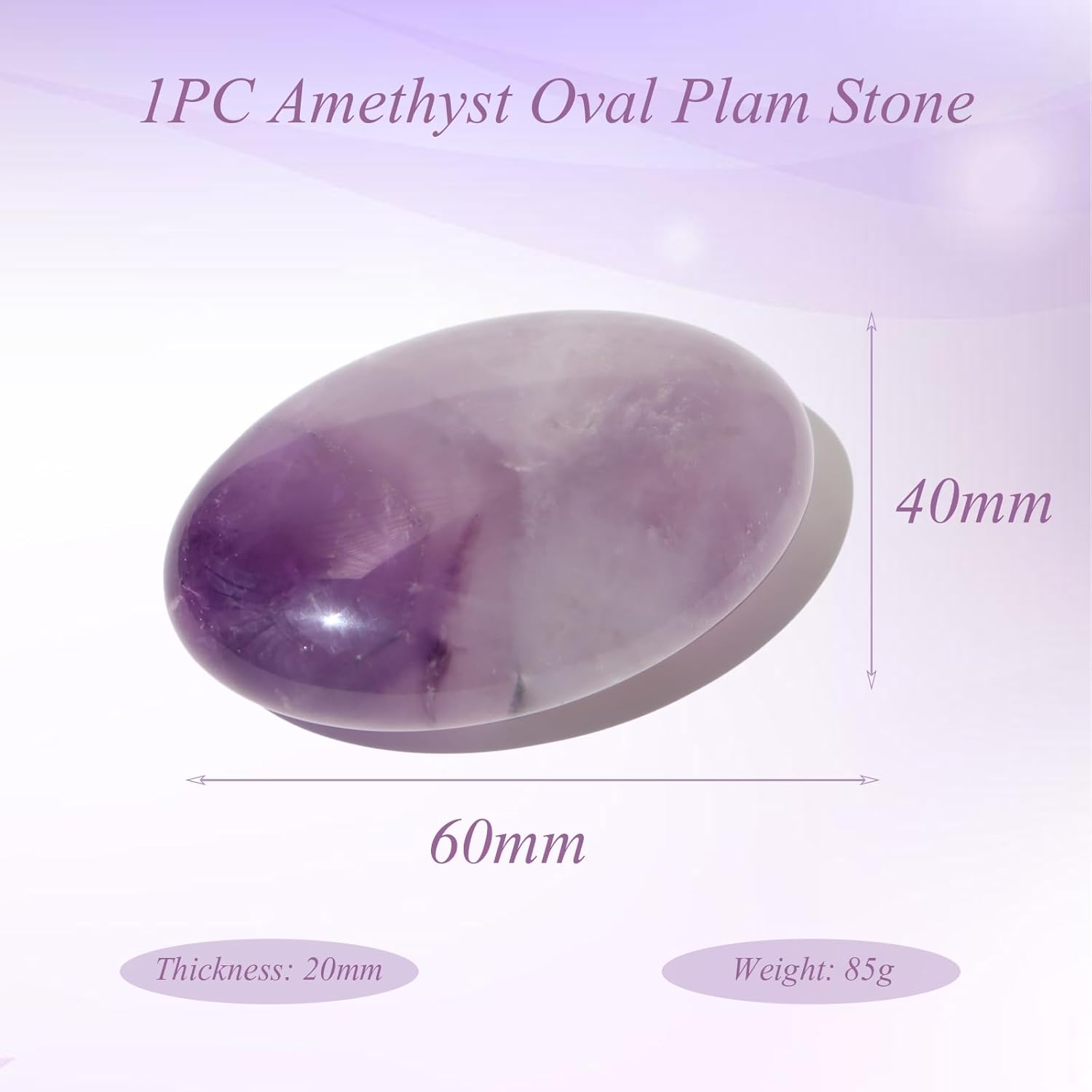 Piedra de preocupación de amatista, piedras preciosas para el pulgar, masaje pulido tallado a mano natural, palma de cristal curativo para