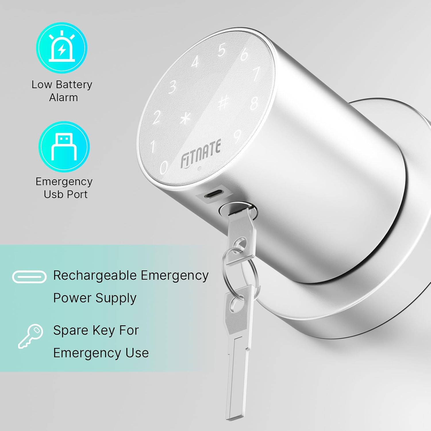 FITNATE Pomo de puerta de teclado, cerradura de puerta de entrada sin llave con pantalla táctil, perilla electrónica con teclado, bloqueo