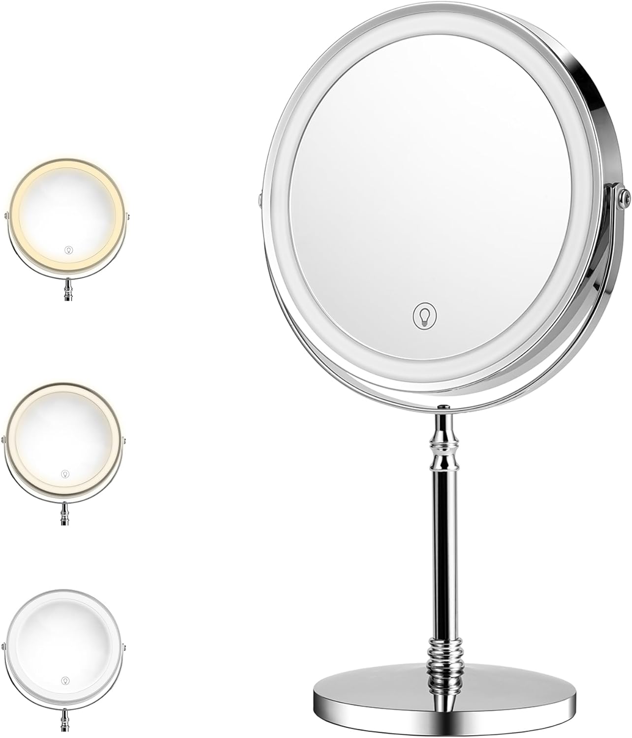 VERSAINSECT – Espejo de maquillaje con luces LED, pantalla táctil regulable con iluminación de 3 colores, espejo de maquillaje ajustable con brillo