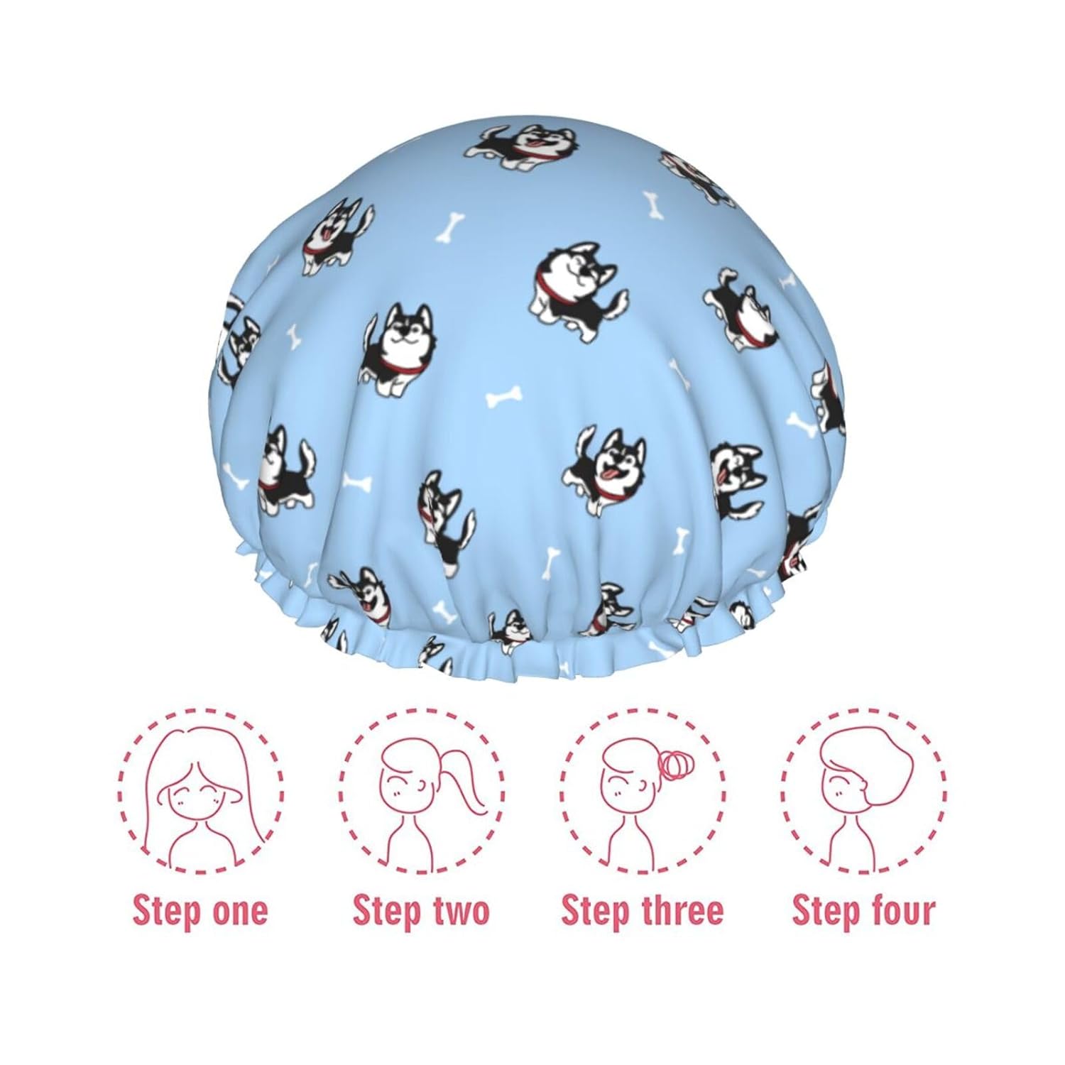 Black Dog Shower Cap Reusable Waterproof,Shower Caps For Women With Double Hair Caps,Bathing Cap Hair Cap For Shower