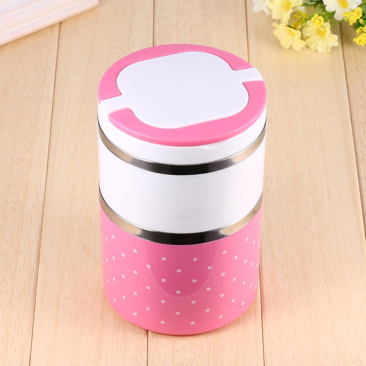 Aramox Lonchera térmica térmica de acero inoxidable de 2 capas, contenedor de alimentos con compartimento caliente, fiambrera Bento, lonchera