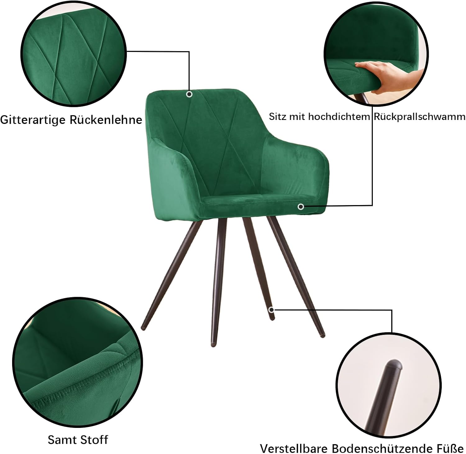 Juego de 2 sillas de comedor de terciopelo con brazo decorativo para cocina, asiento de esponja gruesa, silla de ocio moderna para comedor, sala de