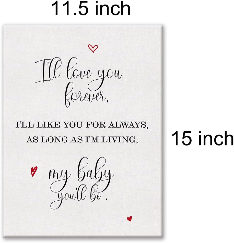LEXSIVO Lienzo impreso con texto en inglés “I’ll Love You Forever” para el hogar, cuarto del bebé, decoración de pared de 12 x 15 pulgadas, póster