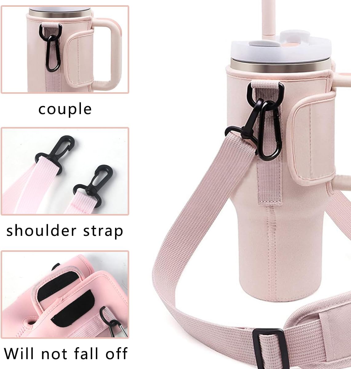 Juego de 2 correas para soporte para botella de agua, funda para botella de agua con correa ajustable para el hombro, bolsa cruzada para vaso, para