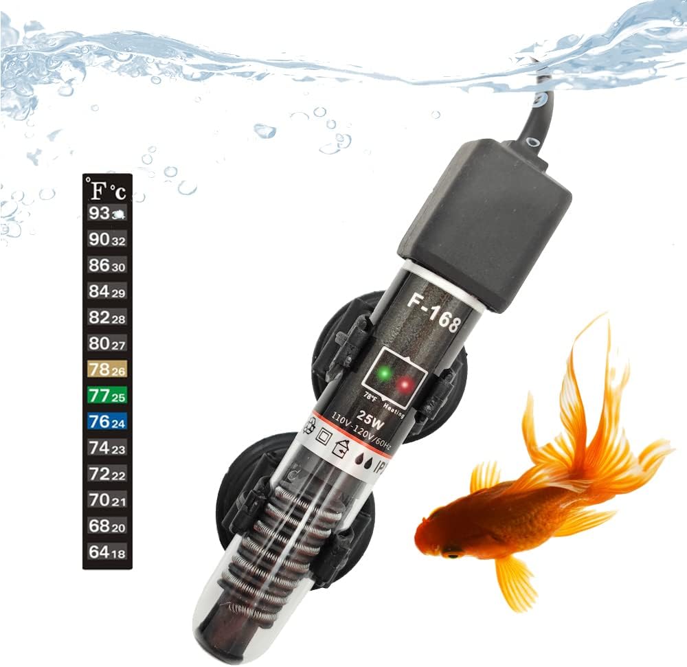Mini calentador de acuario, termostato de calentador Betta sumergible pequeño de 25 W50 W con termómetro libre, peceras de menos de 6 galones (25 W)