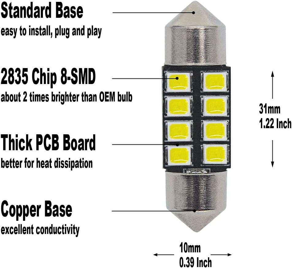 Kit de luz LED para mapa de cúpula interior, compatible con placa de espejo de tocador Toyota Tacoma 2016-2021, blanco brillante 6000K