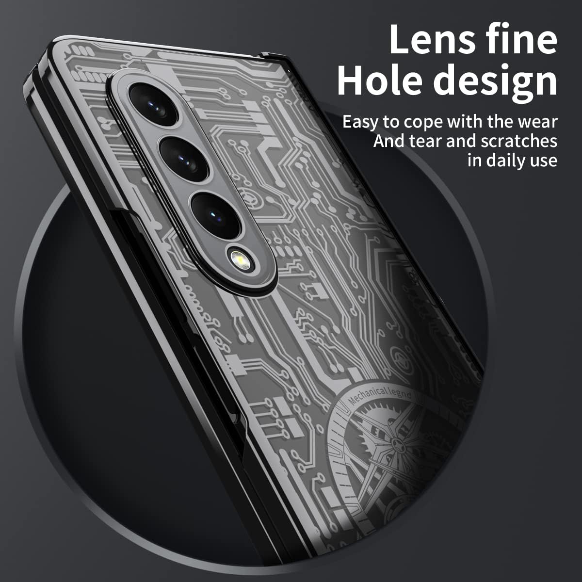 Miimall Funda para Samsung Galaxy Z Fold 4 con protector de pantalla, funda plegable 4 con protección de bisagra + textura de chapado mecánico de