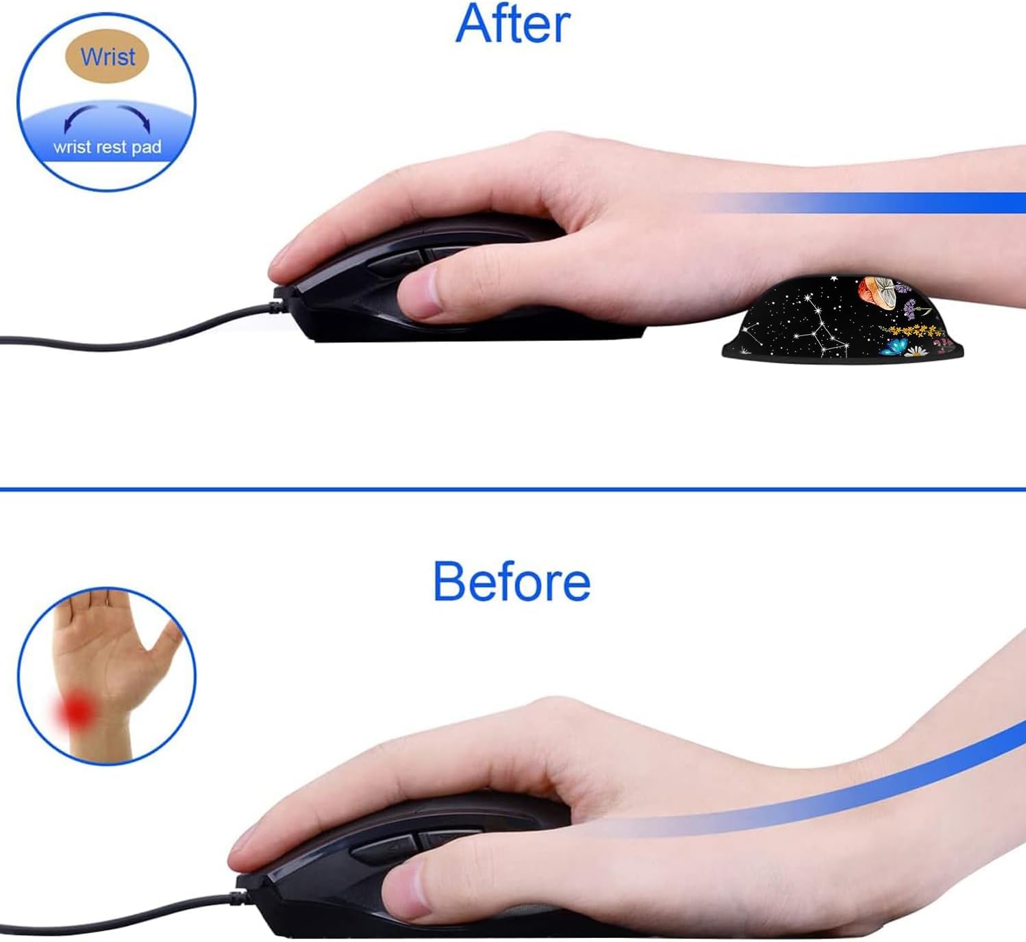 Alfombrilla de escritorio, alfombrilla grande extendida para mouse con bordes cosidos (31.5 x 11.8 pulgadas), reposamuñecas ergonómico para mouse,