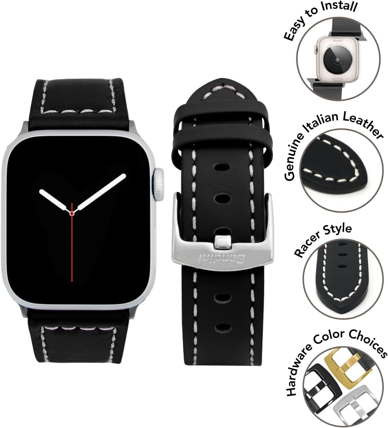 Bandini Correa para Apple Watch de cuero de 1.732 pulgadas, 1.772 pulgadas, 1.654 pulgadas, 1.614 pulgadas, 1.575 pulgadas, 1.575 pulgadas, 1.496