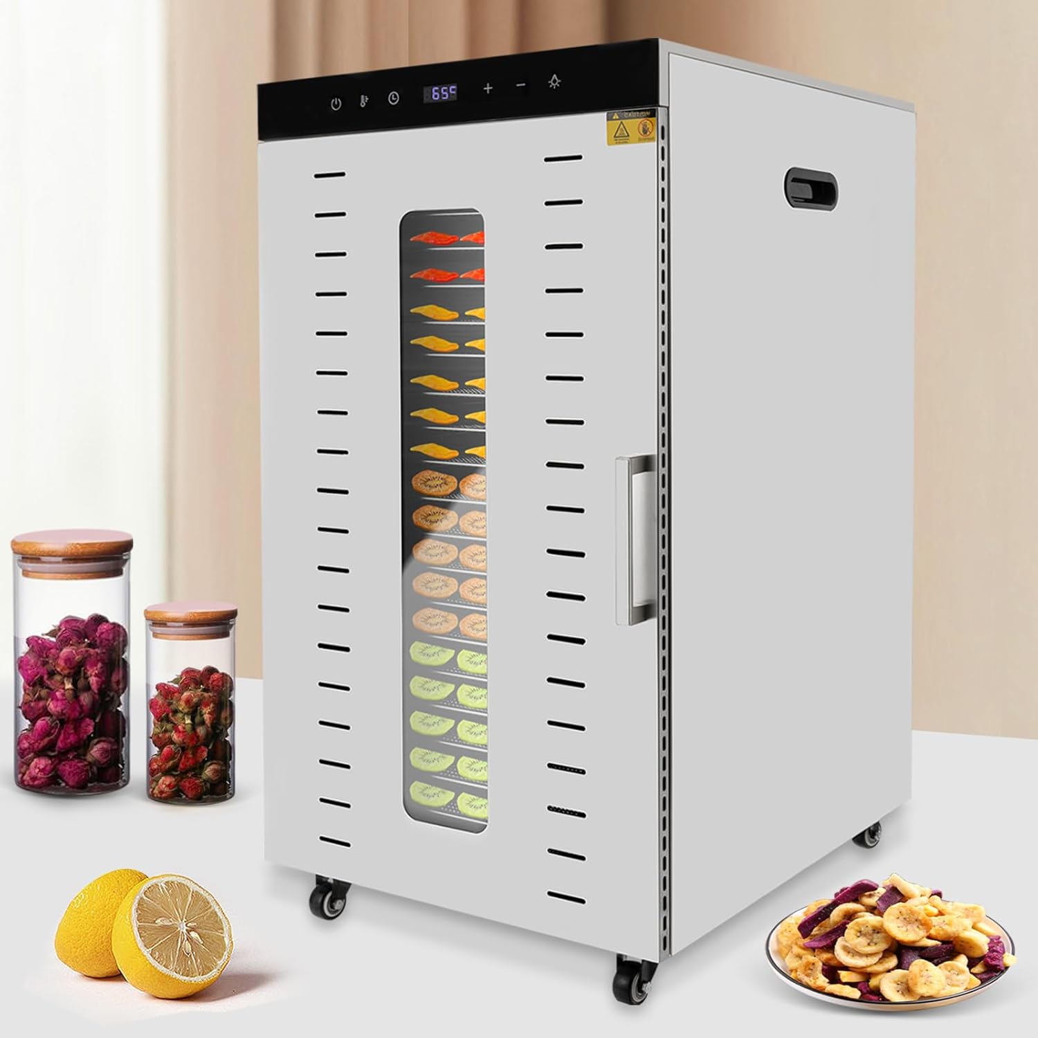 Deshidratador de alimentos de 20 bandejas para carne seca de acero inoxidable de 1700 W, máquina deshidratadora comercial de alimentos con