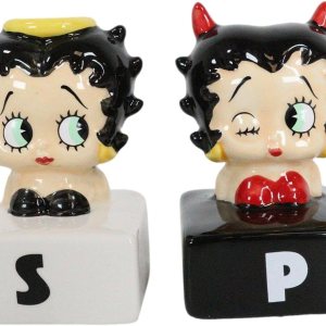 Ebros Gift Novedosa colección de Betty Boop con halo y cuernos de cerámica cómica de sal y pimentero, juego de figuras coleccionables americanas Ebros Gift Novedosa colección de Betty Boop con halo y cuernos de cerámica cómica de sal y pimentero, juego de figuras coleccionables americanas