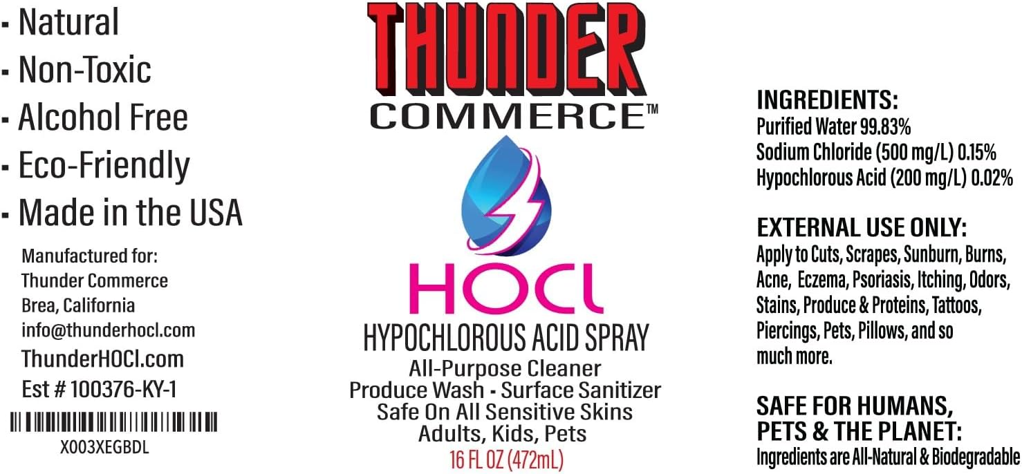 Thunder Commerce Spray de ácido hipocloroso  Limpiador multiusos, desinfectante de superficies, lavado de productos  Natural, biodegradable, sin