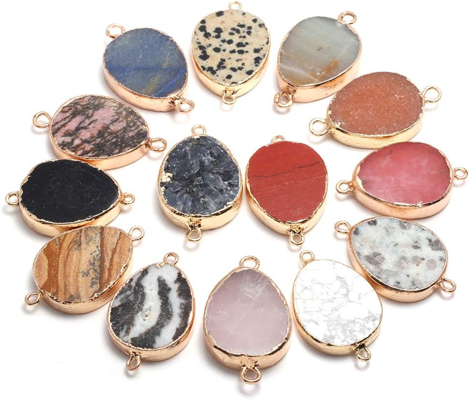 5 conectores de piedra de cuarzo, colgantes de borde chapados en oro natural, dijes de piedra para hacer collares o joyas, Metal