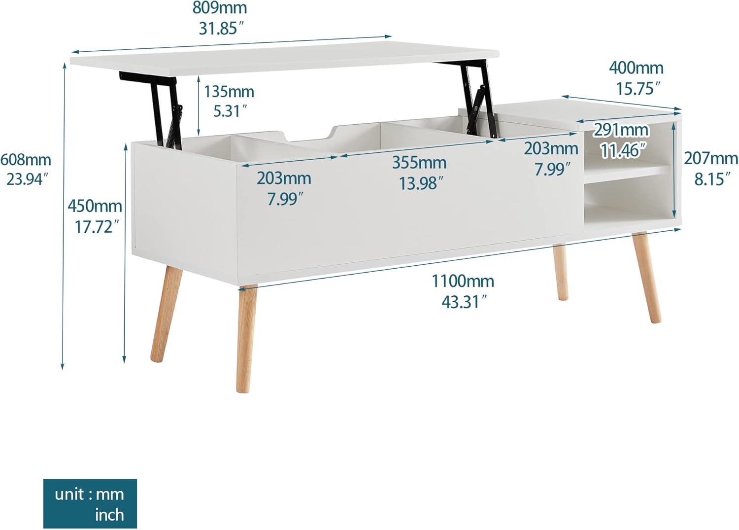 RuiSiSi Mesa auxiliar blanca con gran espacio de almacenamiento, moderna mesa auxiliar con compartimento oculto y estante ajustable, mesa auxiliar