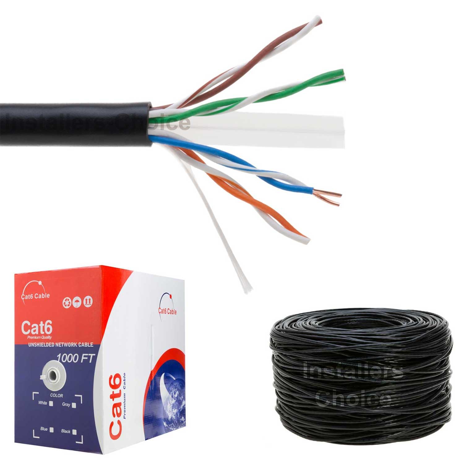 Cable CAT6 Conductor sólido de 1000 pies, 23 AWG, 4 pares de pares trenzados sin blindaje de 550 MHz (UTP), cable Ethernet LAN CCA, caja de