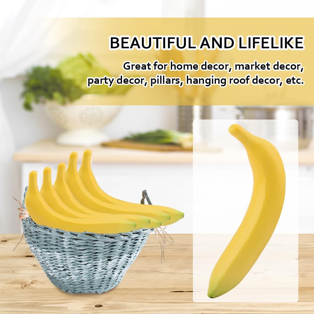Plátanos artificiales falsos de plátano realista, plátanos amarillos, fruta falsa, accesorios de fruta sintética, decoración del hogar, cocina (4