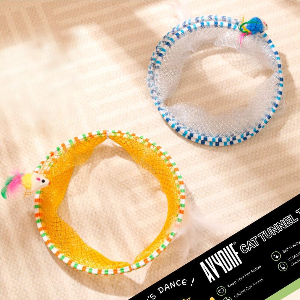 Túneles plegados para gatos de interior, 2 piezas de túnel de tubo plegable grande para gatos con juguetes de ratón de plumas, túnel de juego de