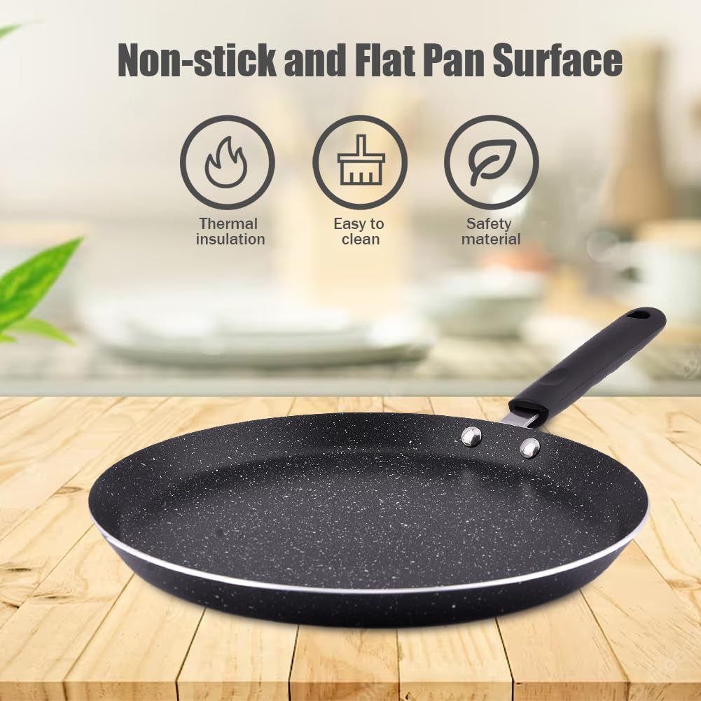 OTJENL Sartén antiadherente para crepes, sartén de 11 pulgadas con raspador y cepillo de aceite, sartén para tortillas, para cocinar huevos, freír,