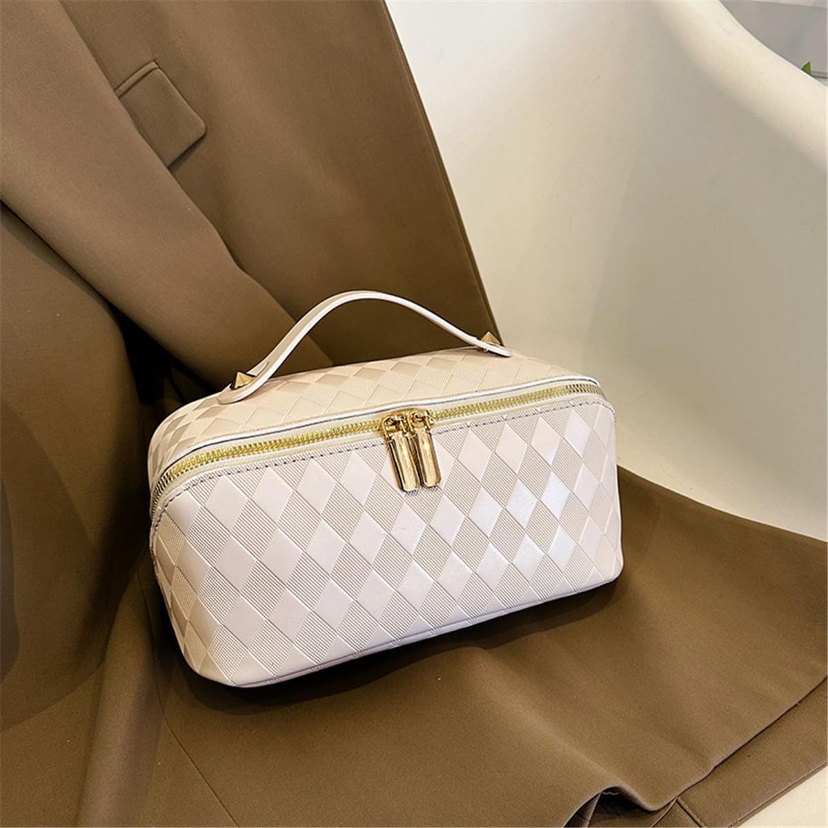 Bolsa de maquillaje de viaje, bolsa de maquillaje de gran apertura, bolsa de maquillaje portátil que se abre plana para un fácil acceso, bolsa de