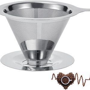 MOSHOU Verter sobre el gotero de café, filtro de café de goteo lento de acero inoxidable, cono de metal, filtro de café reutilizable sin papel de MOSHOU Verter sobre el gotero de café, filtro de café de goteo lento de acero inoxidable, cono de metal, filtro de café reutilizable sin papel de