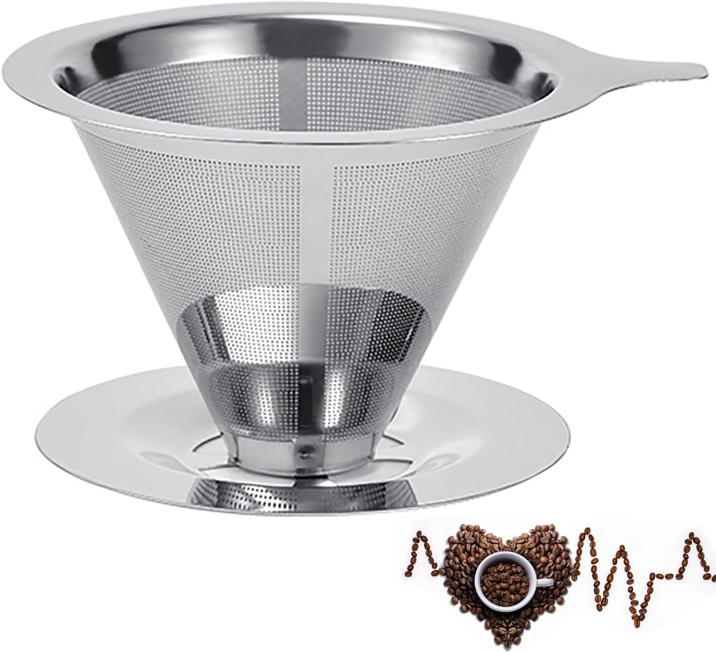 MOSHOU Verter sobre el gotero de café, filtro de café de goteo lento de acero inoxidable, cono de metal, filtro de café reutilizable sin papel de