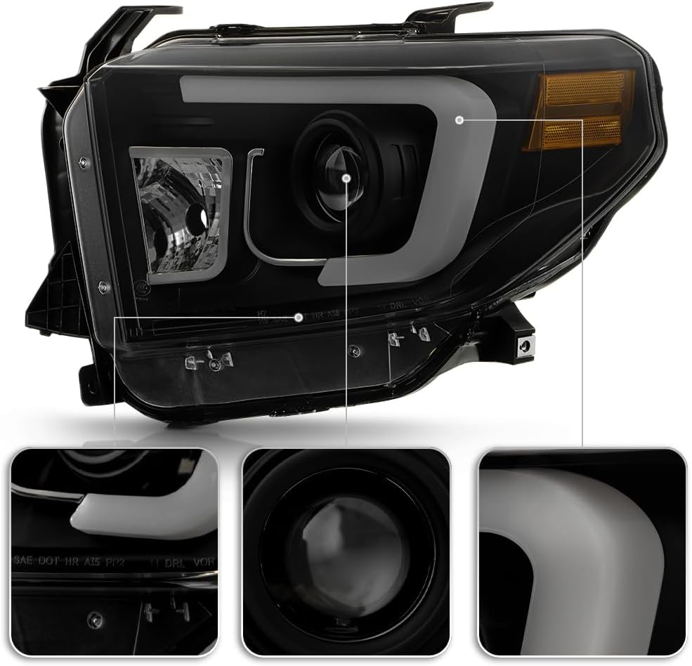 ACANII – Para Toyota Tundra Pickup 2014-2017 Tubo LED Negro Faros Conjunto Conjunto Izquierdo+Derecho