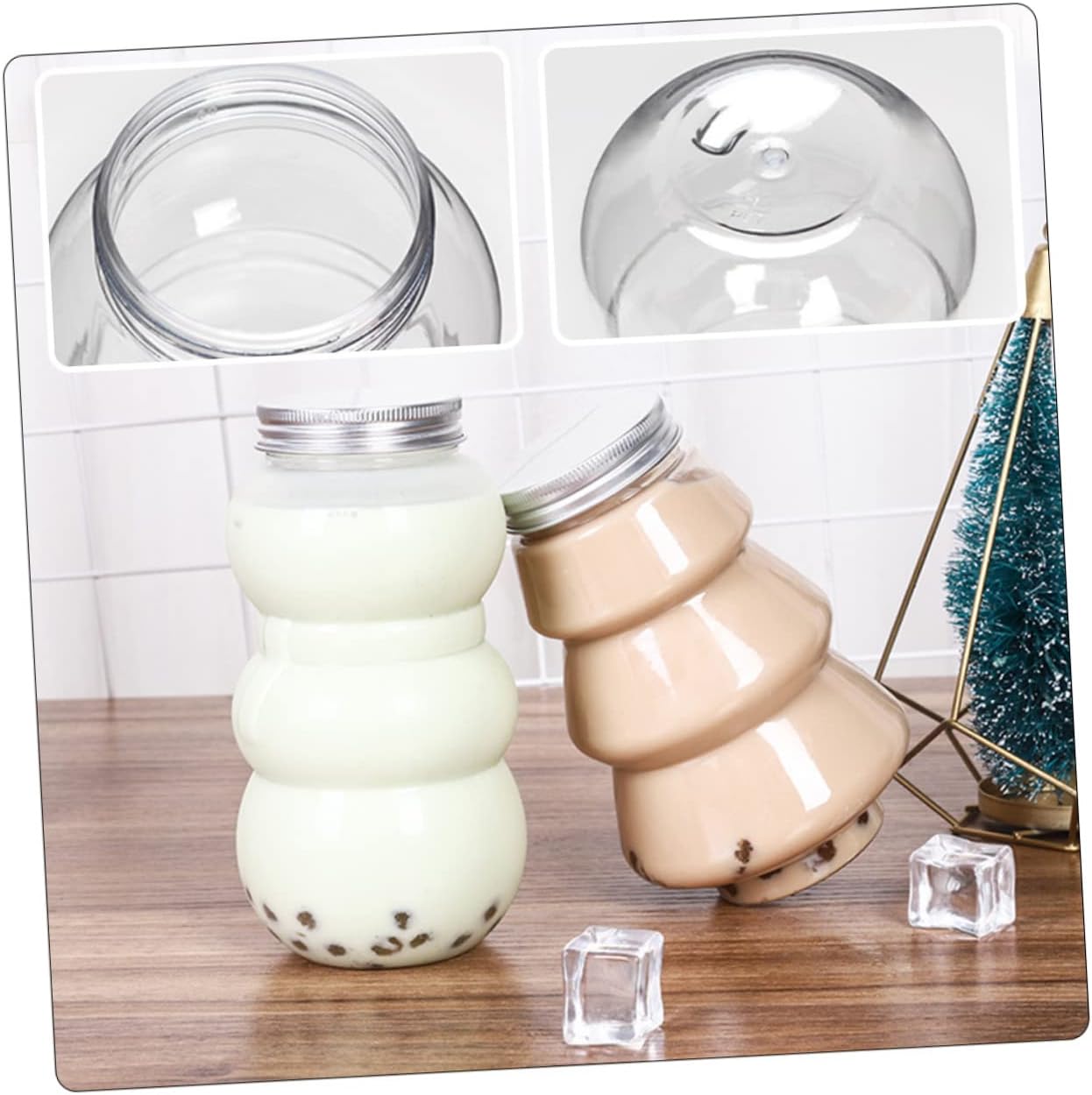 NOLITOY 10 tarros de boticario para bebidas, botellas de plástico con tapas, organizador de refrigerador, botella de muñeco de nieve, botella