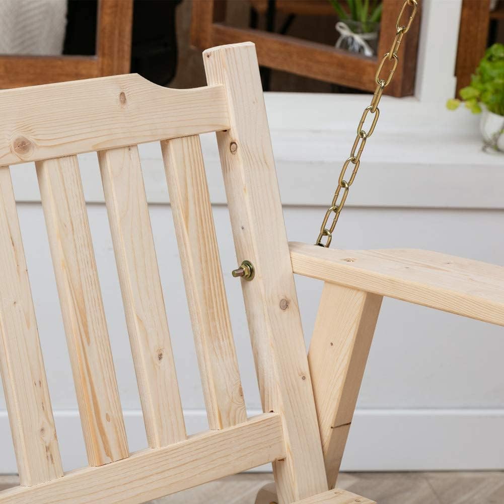 Columpio de madera para porche de 2 plazas, columpio de banco con cadenas colgantes, resistente 800 libras, para patio al aire libre, jardín, patio,