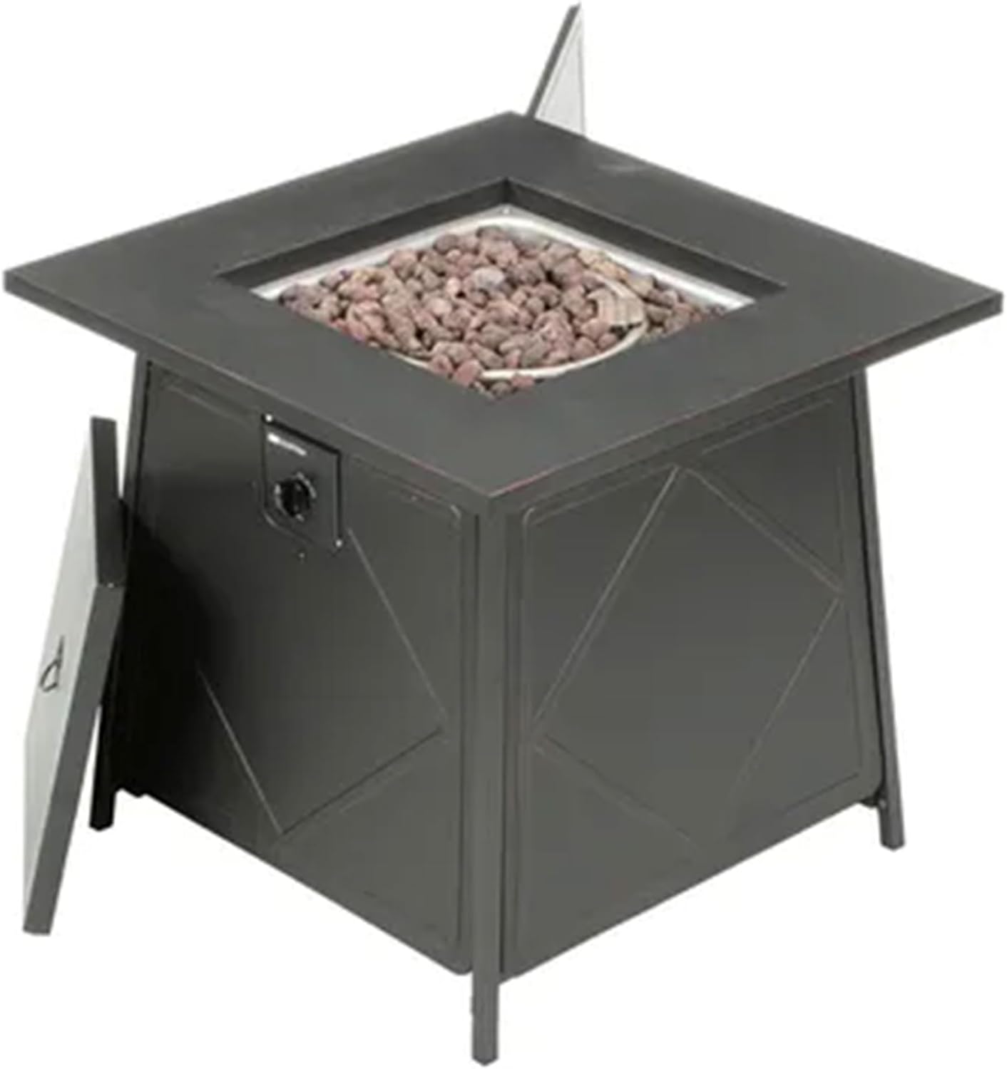 Four Seasons Courtyard Dual Heat – Fogata cuadrada de acero de 28 pulgadas para exteriores, con rocas de lava y tapa de acero, color negro