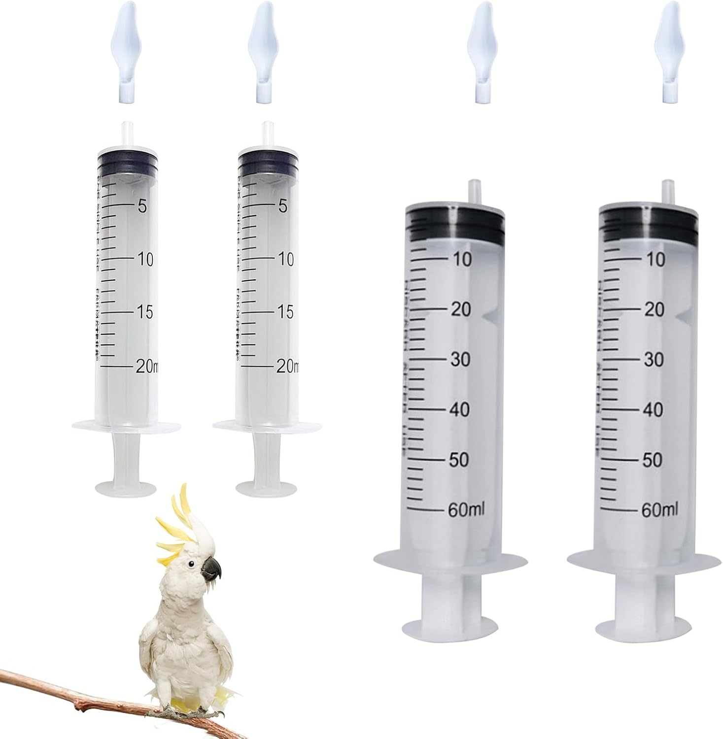 4 jeringas de alimentación para pájaros con 2 jeringas de 0.7 fl oz, 2 jeringas de 2.1 onzas líquidas y 4 cucharas de alimentación suaves,
