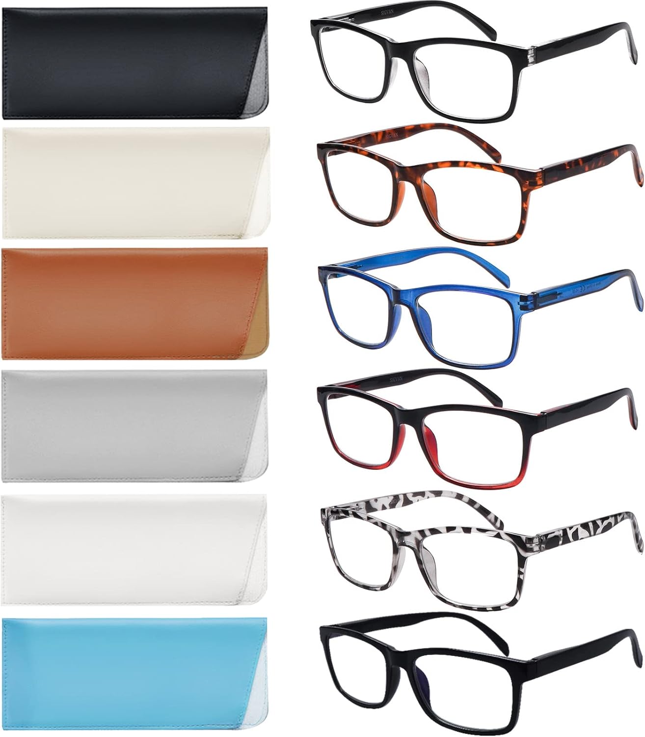 SIGVAN Paquete de 6 lentes de lectura para mujeres y hombres, bloqueo de luz azul, bisagra de resorte, antifatiga oculardeslumbramiento, lectores de