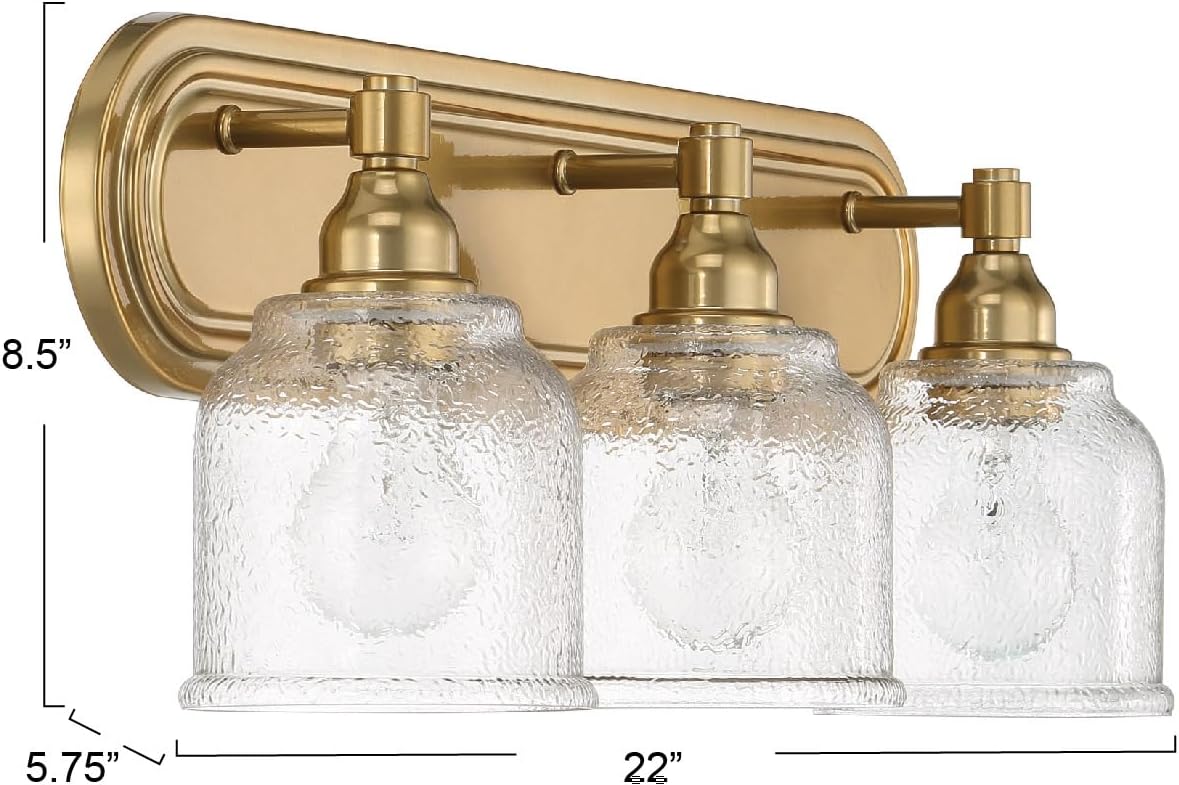 Robert Stevenson Lighting Clara – Lámpara de tocador de 3 luces de metal vintage y vidrio envejecido envejecido, oro cepillado