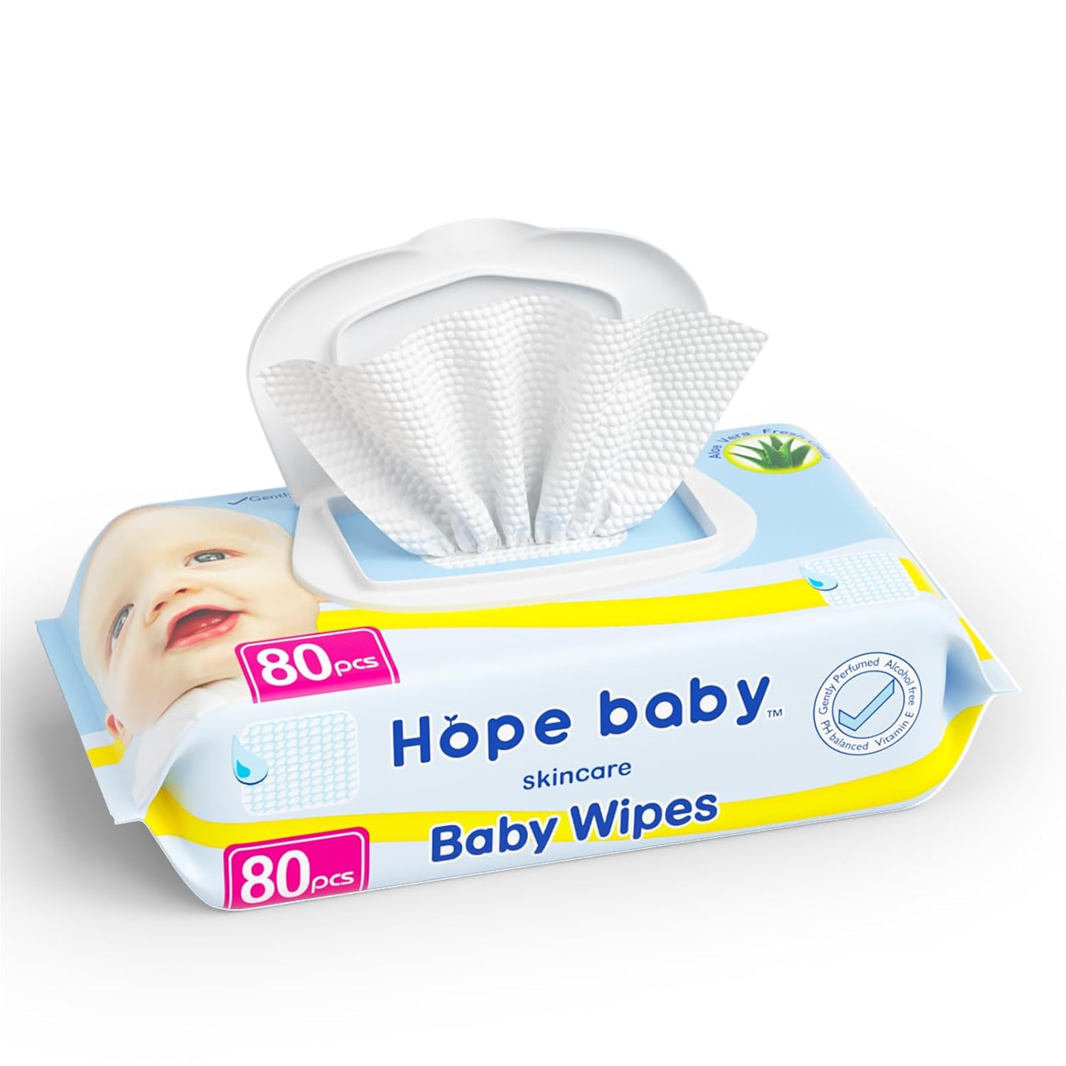 Toallitas de pañales para niños pequeños, 80 unidades, toallitas de agua pura, sensibles con dispensador abatible, hipoalergénicas