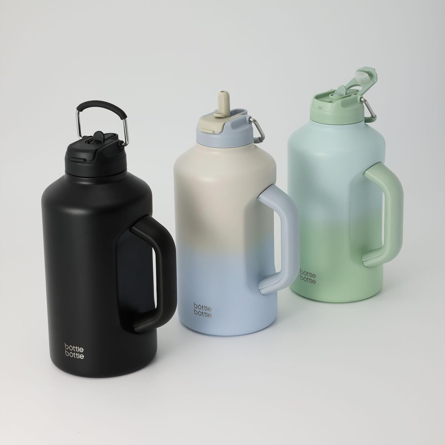 BOTTLE BOTTLE Botella de agua aislada de 64 onzas con popote y tapa de doble uso, botella de agua deportiva de acero inoxidable con asa al vacío de